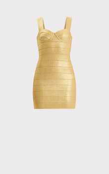 Disco Knit Bustier S/L Mini Dress | Metallic Gold