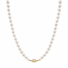 AAA Quality Round Strand Necklace | 14K Yellow Gold | White Freshwater Pearl6mm - 7mm