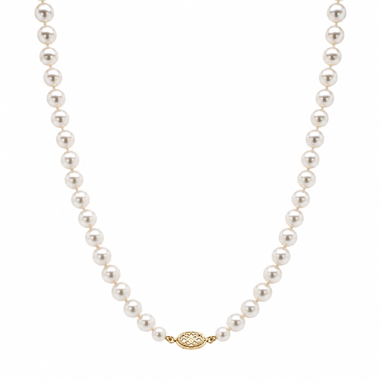 AAA Quality Round Strand Necklace | 14K Yellow Gold | White Freshwater Pearl6mm - 7mm