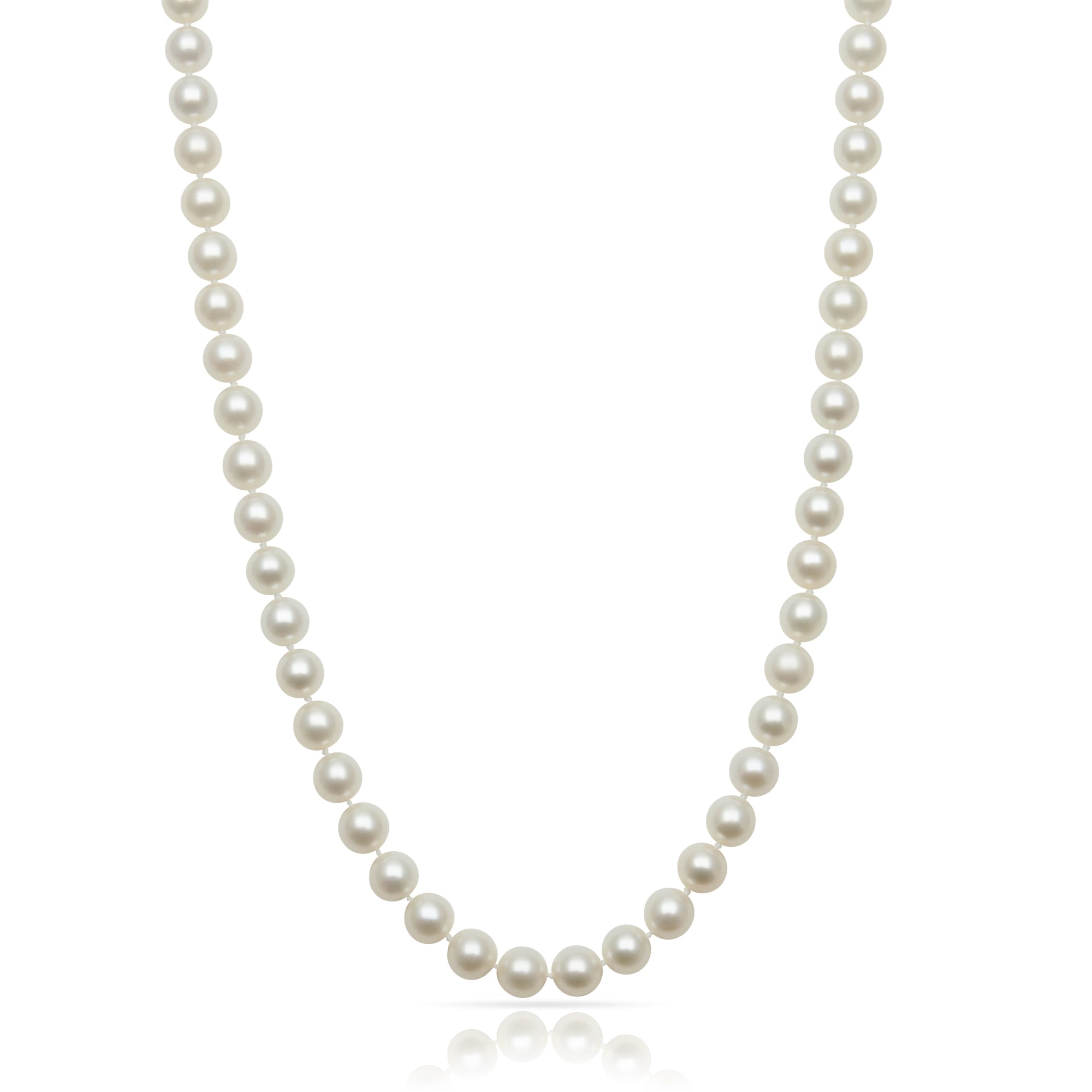Round Strand Necklace | 14K Yellow Gold | White Freshwater Pearl7mm - 8mm