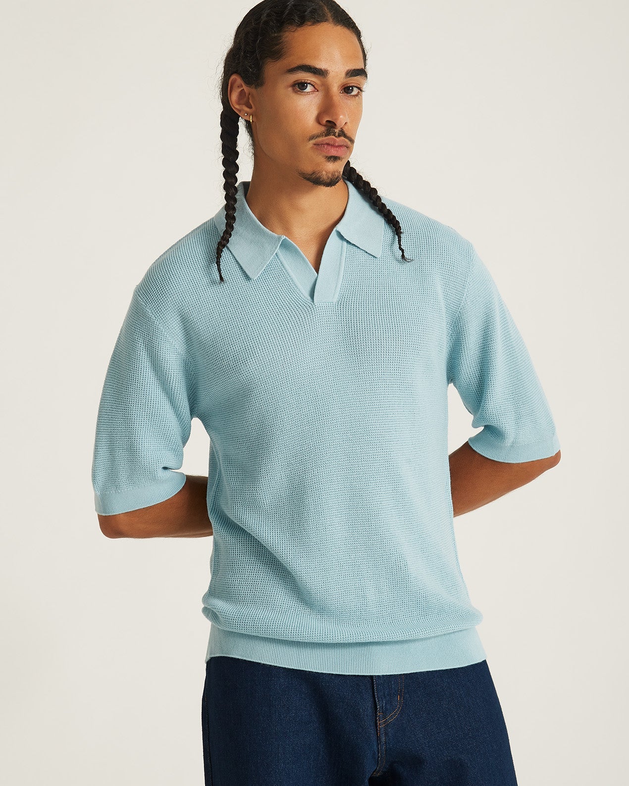 Dusty Turquoise | Alex Merino Wool Open Placket Polo