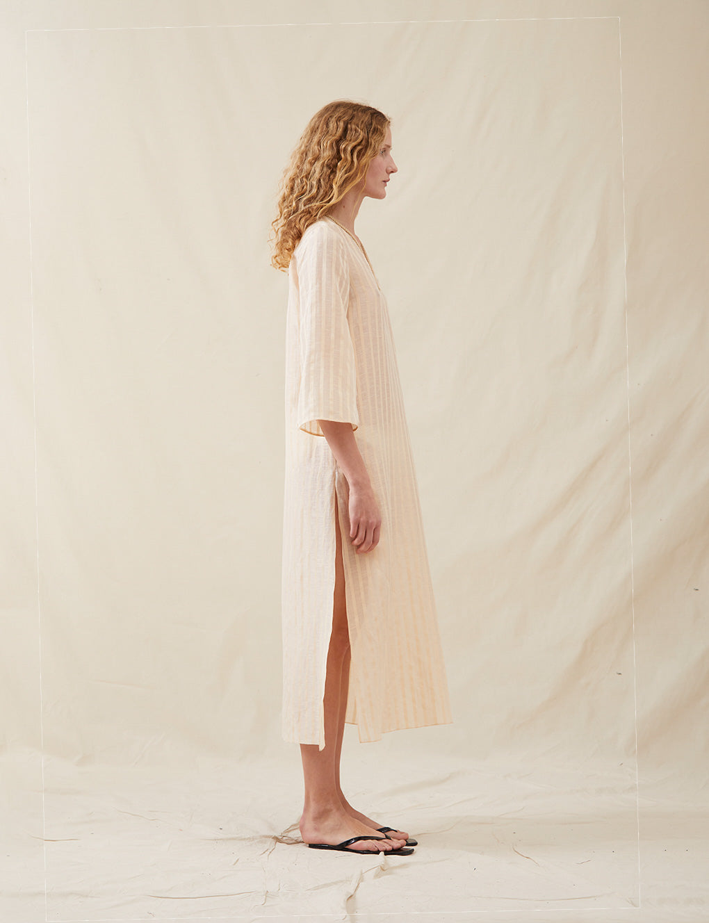 Womens | The Sheer Caftan | Sheer Cream Stripe