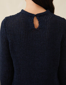 Womens | The Open-Weave Crewneck | Navy Melange