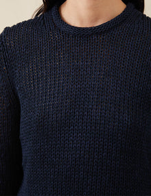 Womens | The Open-Weave Crewneck | Navy Melange