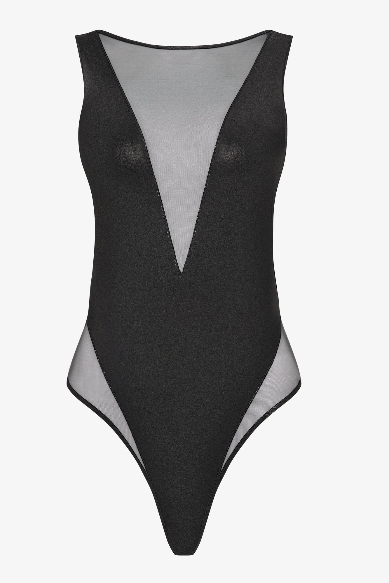 Sheer V-Neck One-Piece Swimsuit - Minuit | Black