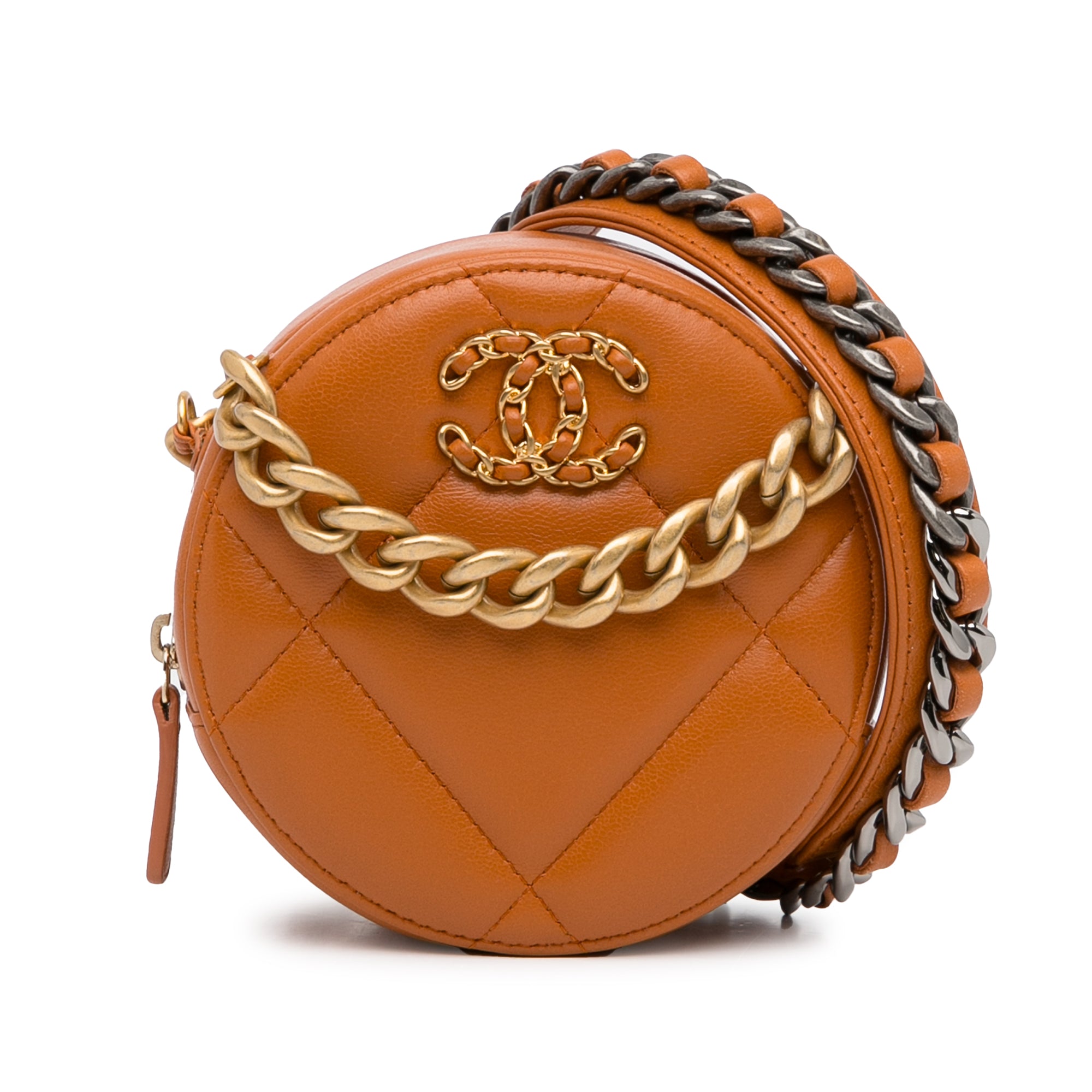 Chanel | Pre-Owned Lambskin 19 Round Clutch with Chain | Brown