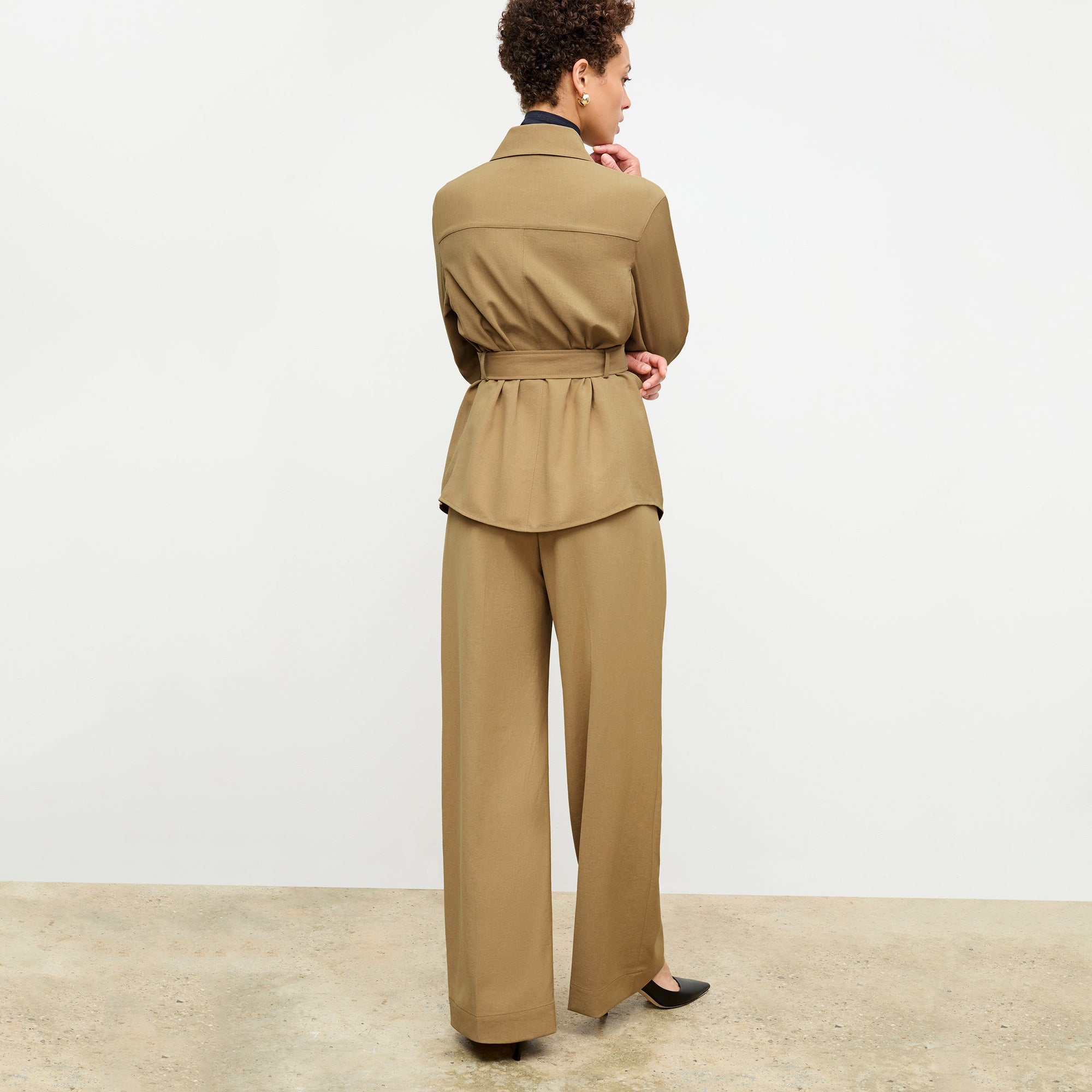 back image of a woman wearing the avelyn jacket in macaroon | Exclude