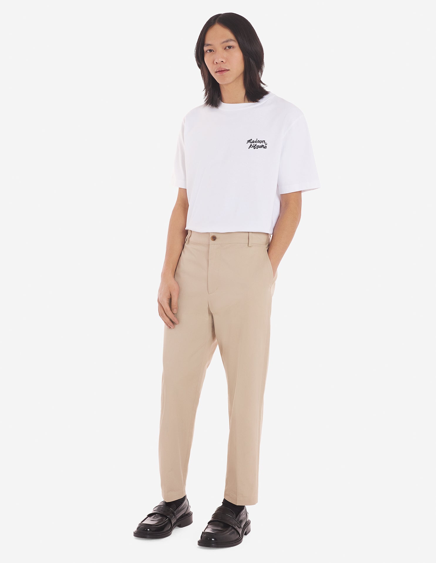Mens | Maison Kitsune | Handwriting Short-Sleeve Comfort Cotton Tee-Shirt | White/Black