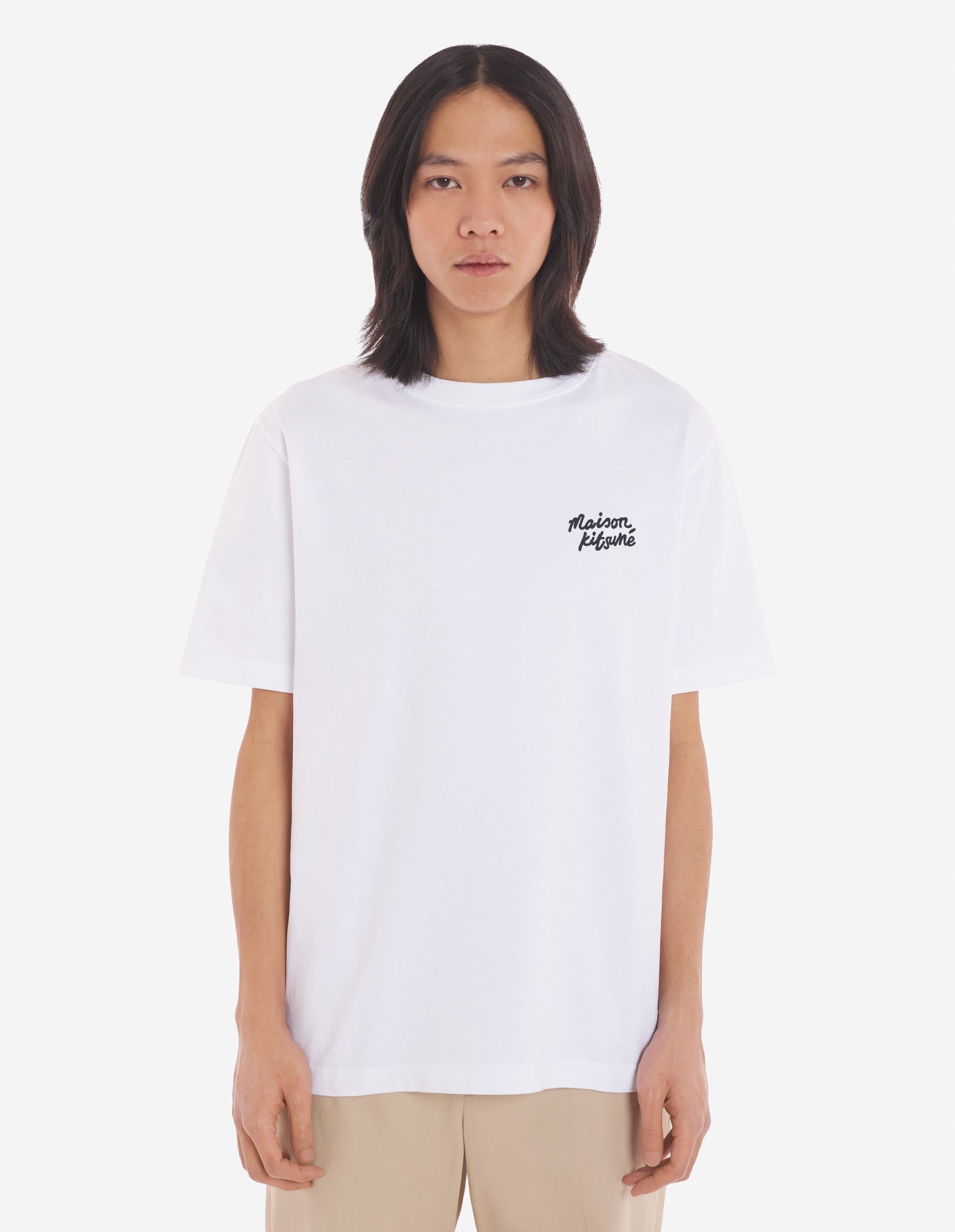 Mens | Maison Kitsune | Handwriting Short-Sleeve Comfort Cotton Tee-Shirt | White/Black