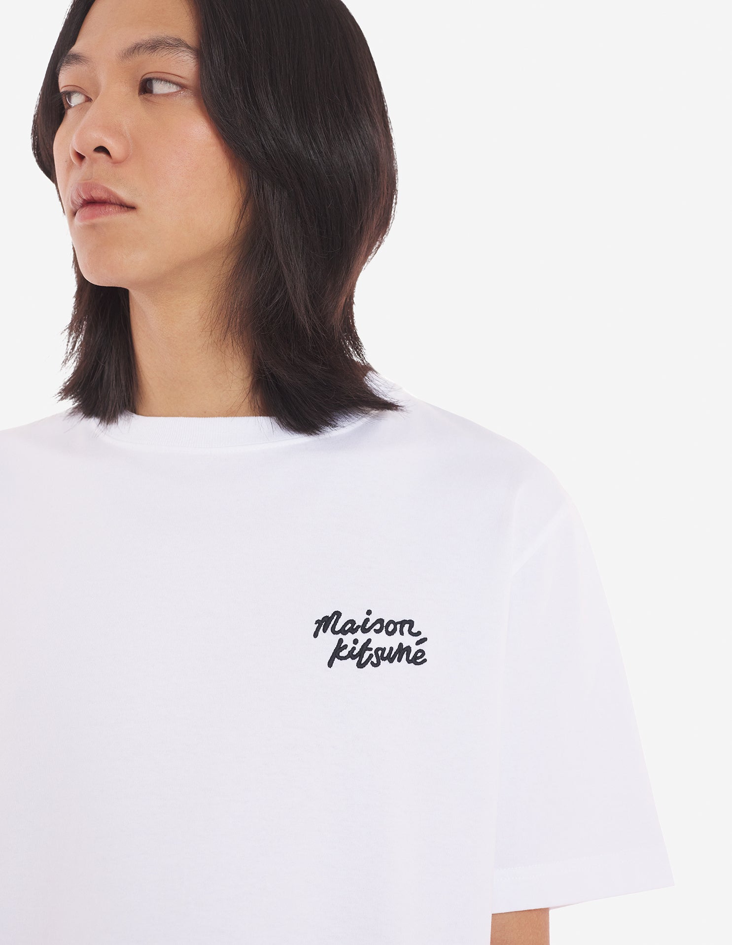 Mens | Maison Kitsune | Handwriting Short-Sleeve Comfort Cotton Tee-Shirt | White/Black