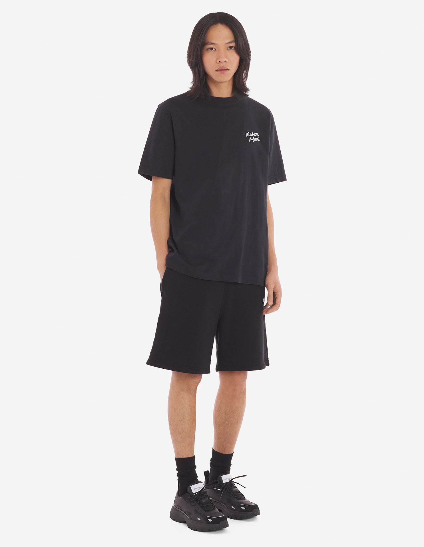 Mens | Maison Kitsune | Handwriting Short-Sleeve Comfort Cotton Tee-Shirt | Black/White
