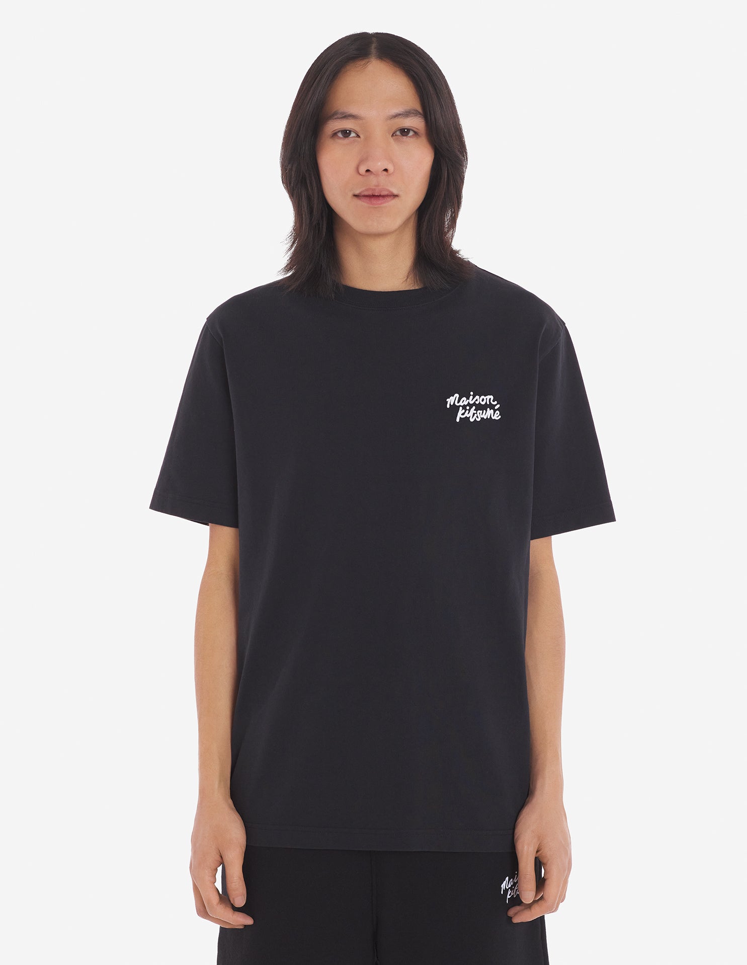 Mens | Maison Kitsune | Handwriting Short-Sleeve Comfort Cotton Tee-Shirt | Black/White