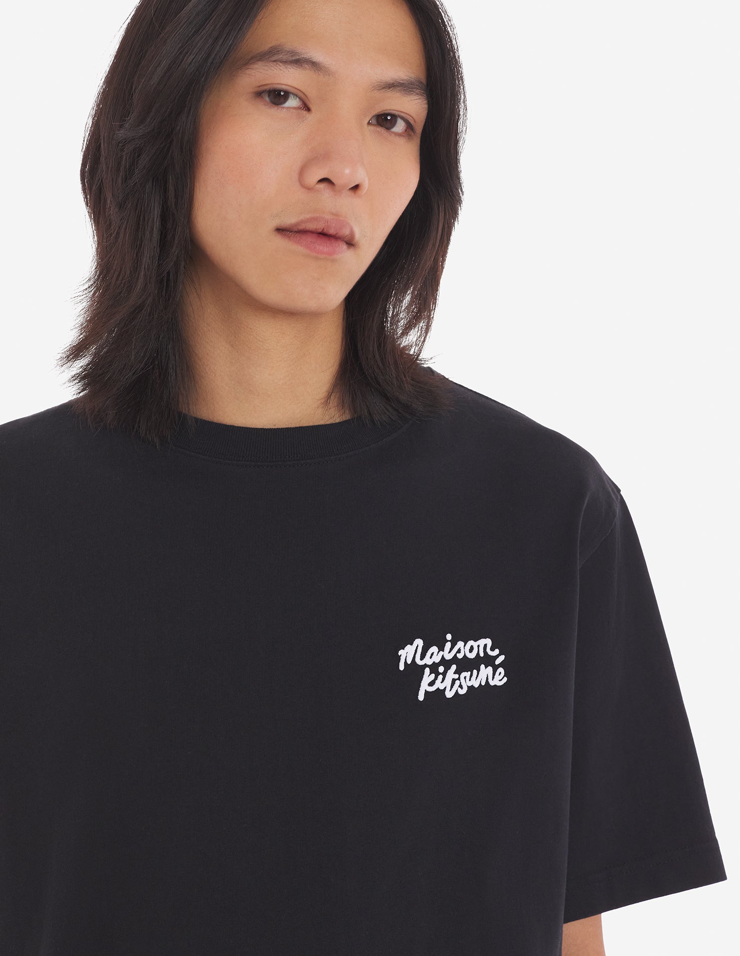 Mens | Maison Kitsune | Handwriting Short-Sleeve Comfort Cotton Tee-Shirt | Black/White