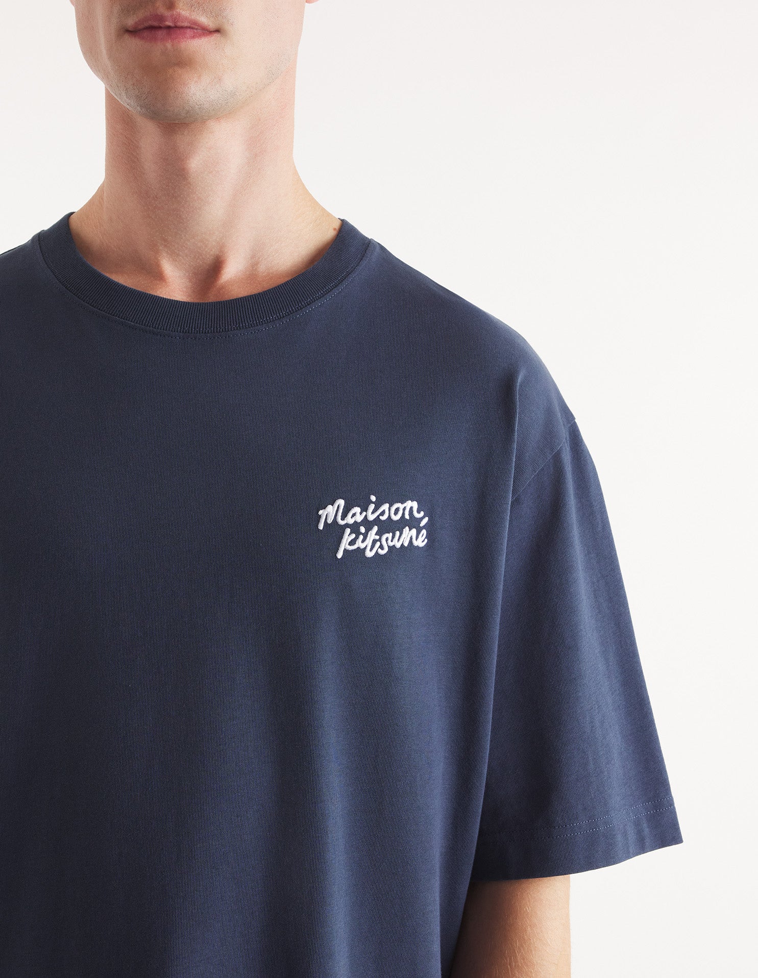 Mens | Maison Kitsune | Handwriting Short-Sleeve Comfort Cotton Tee-Shirt | Ink Blue