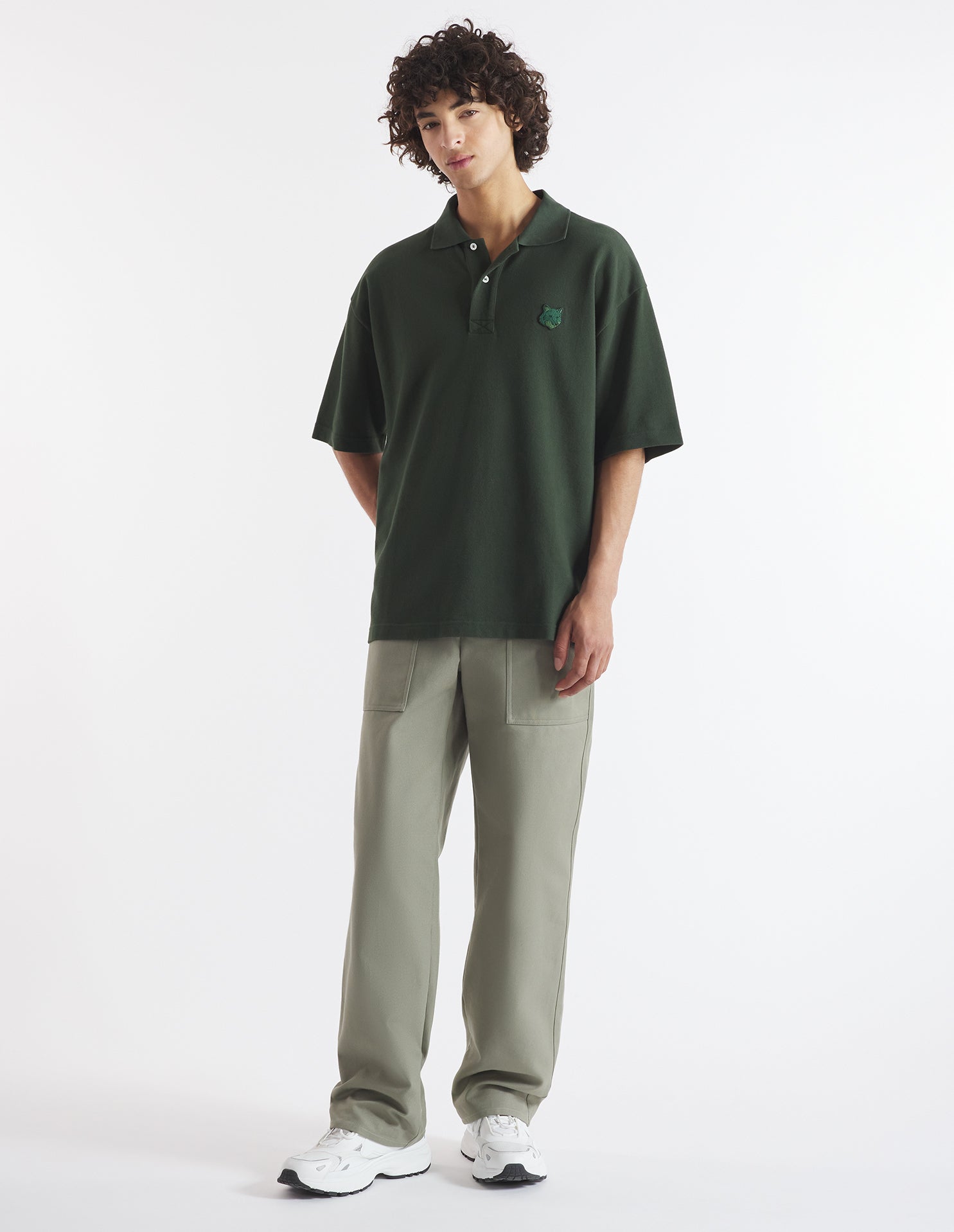 Mens | Bold Fox Head Patch Oversize Polo | Ranger Green