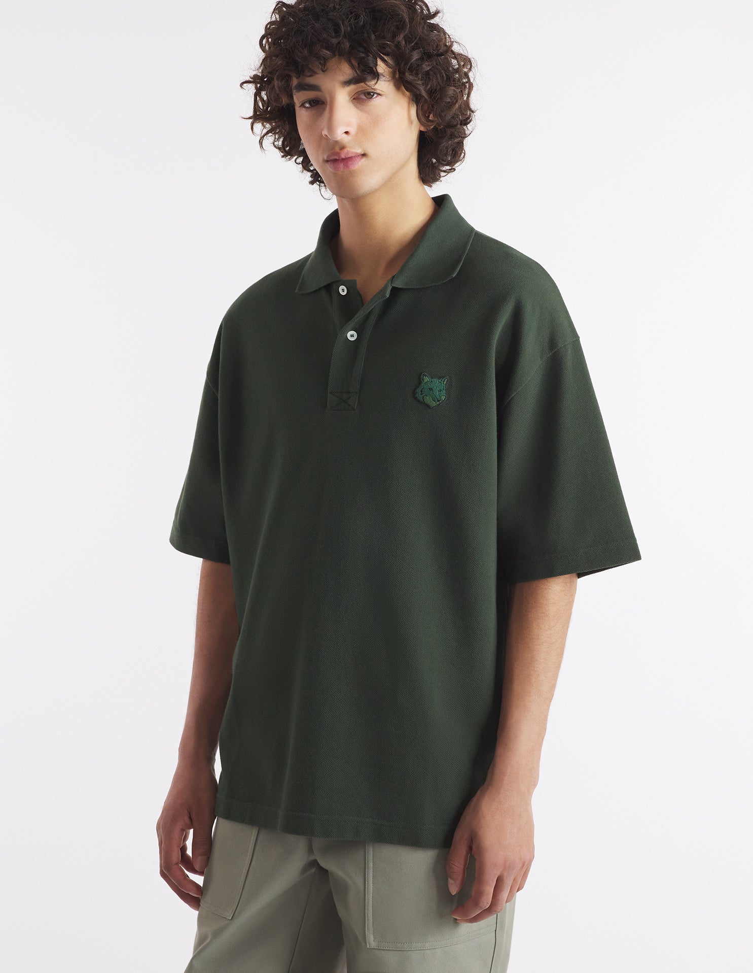 Mens | Bold Fox Head Patch Oversize Polo | Ranger Green