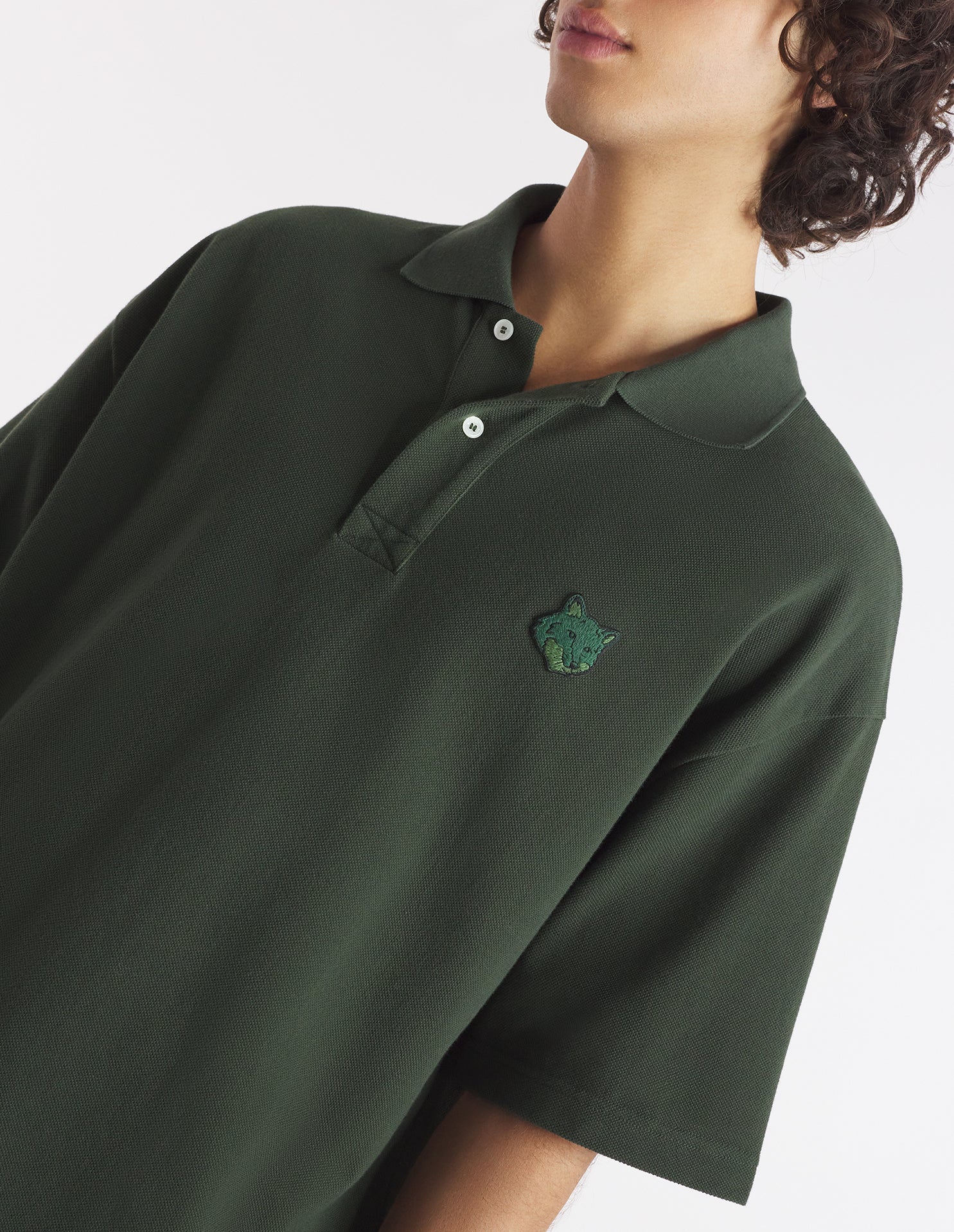 Mens | Bold Fox Head Patch Oversize Polo | Ranger Green