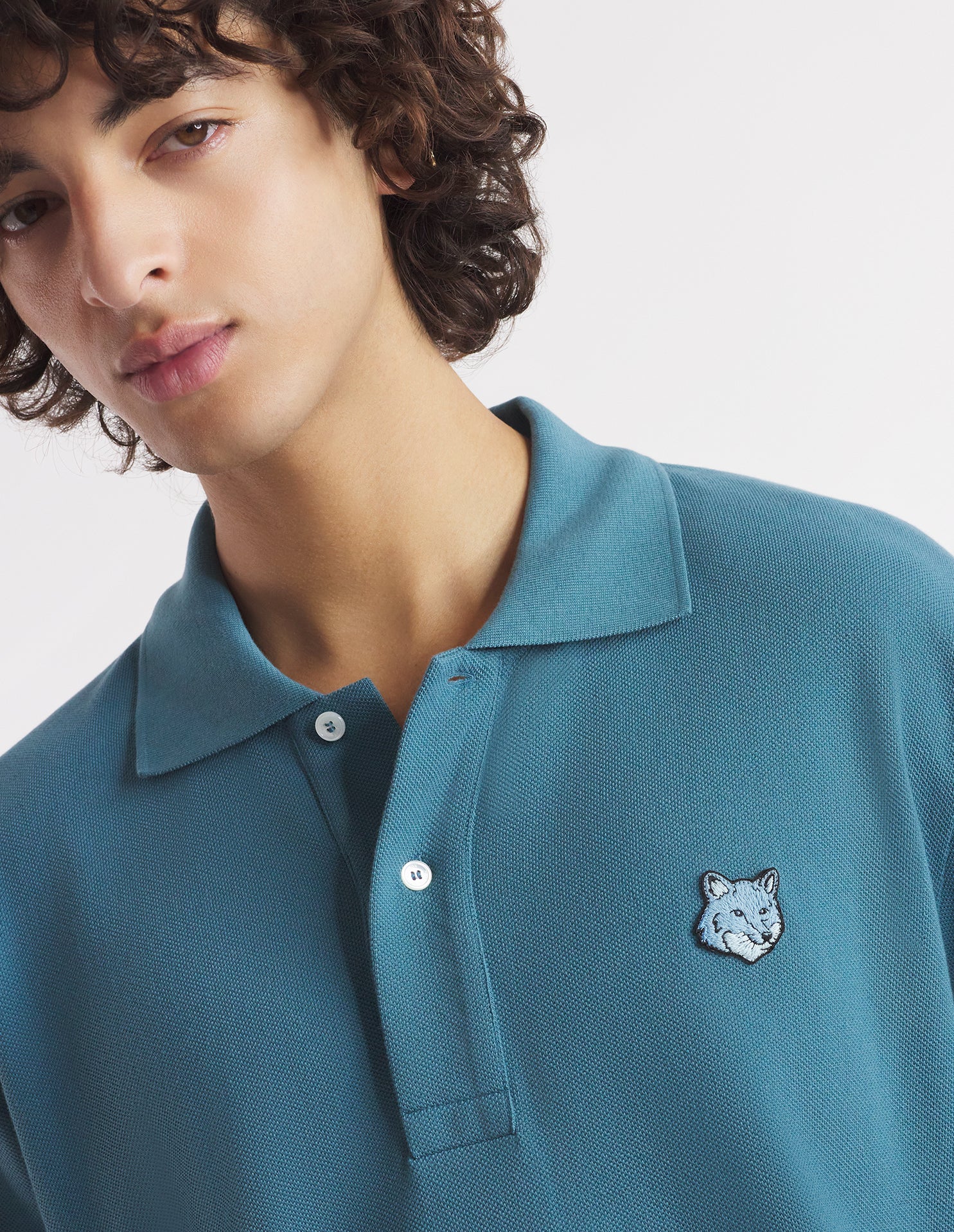 Mens | Bold Fox Head Patch Comfort Polo | Lake Blue