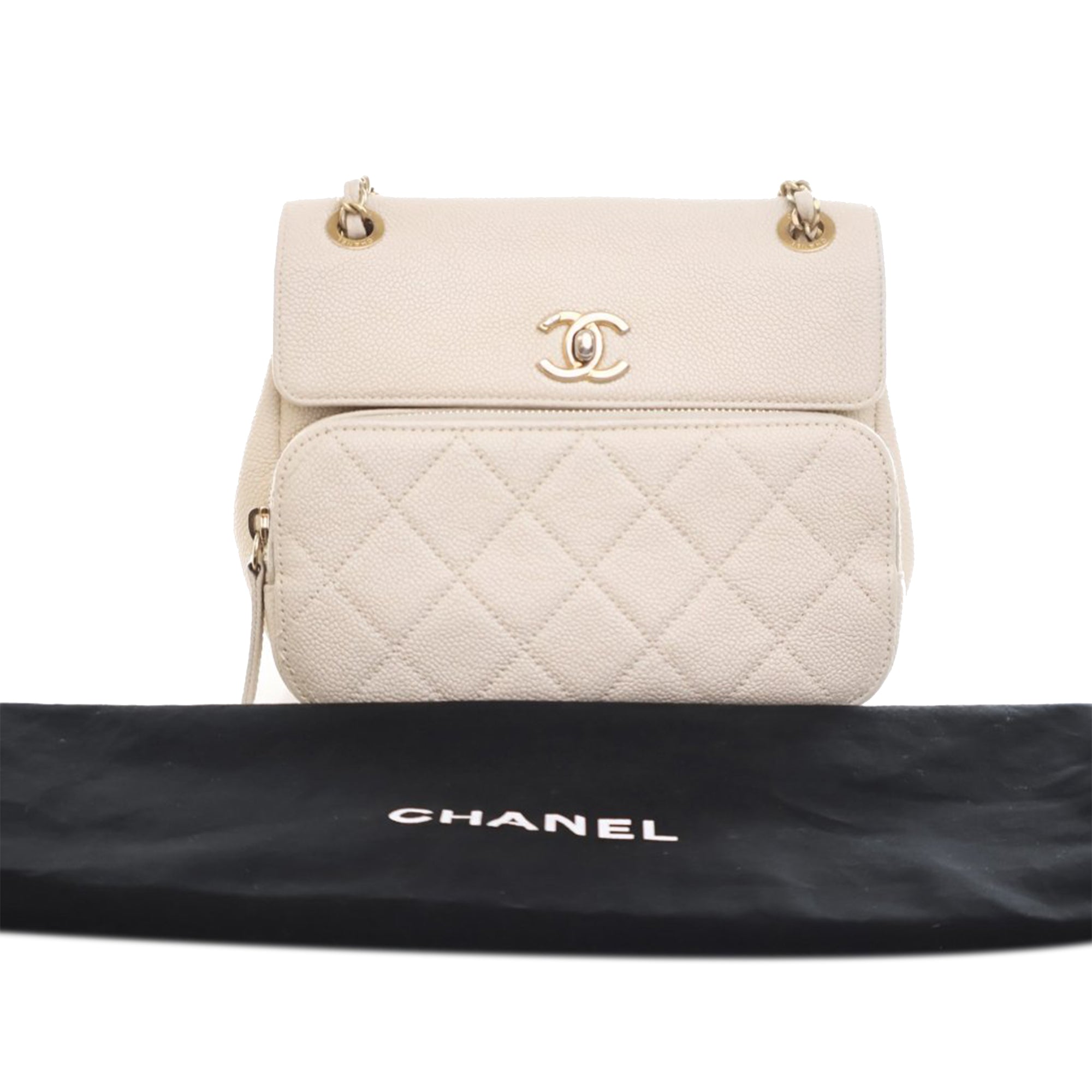 Chanel | Pre-Owned Caviar Business Affinity Messenger Flap | White/Ivory