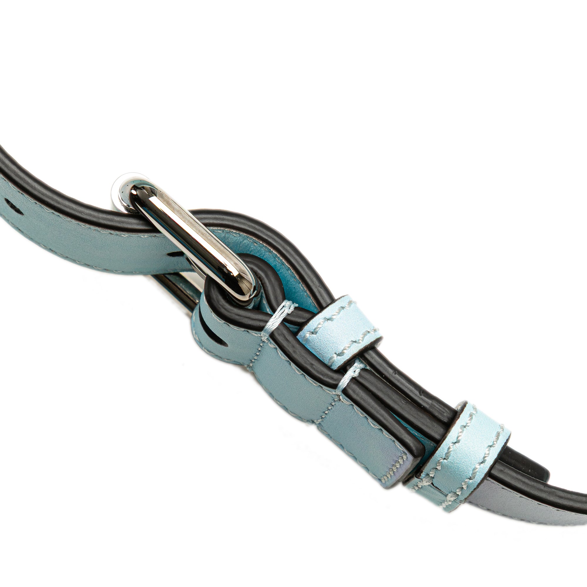 Fendi | Pre-Owned Medium Zucca Perforated Leather Baguette Messenger Bag | Blue/Light Blue