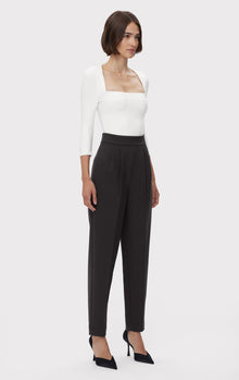 High Waist Pleated Tapered Pants | Black