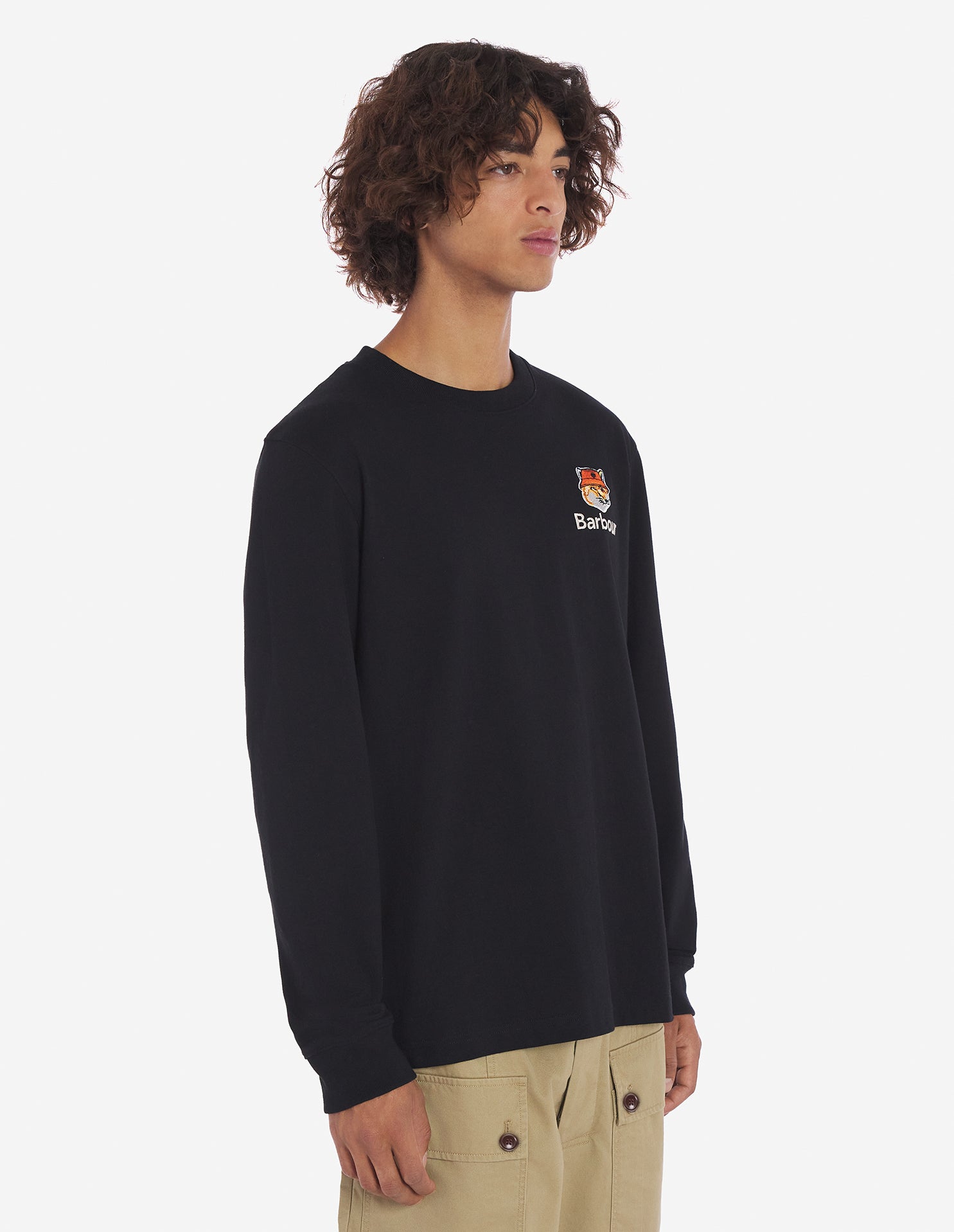Mens | Maison Kitsune | Barbour Fox Head Long-Sleeve Cotton Tee-Shirt | Black