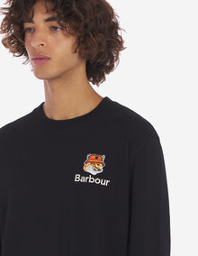 Mens | Maison Kitsune | Barbour Fox Head Long-Sleeve Cotton Tee-Shirt | Black