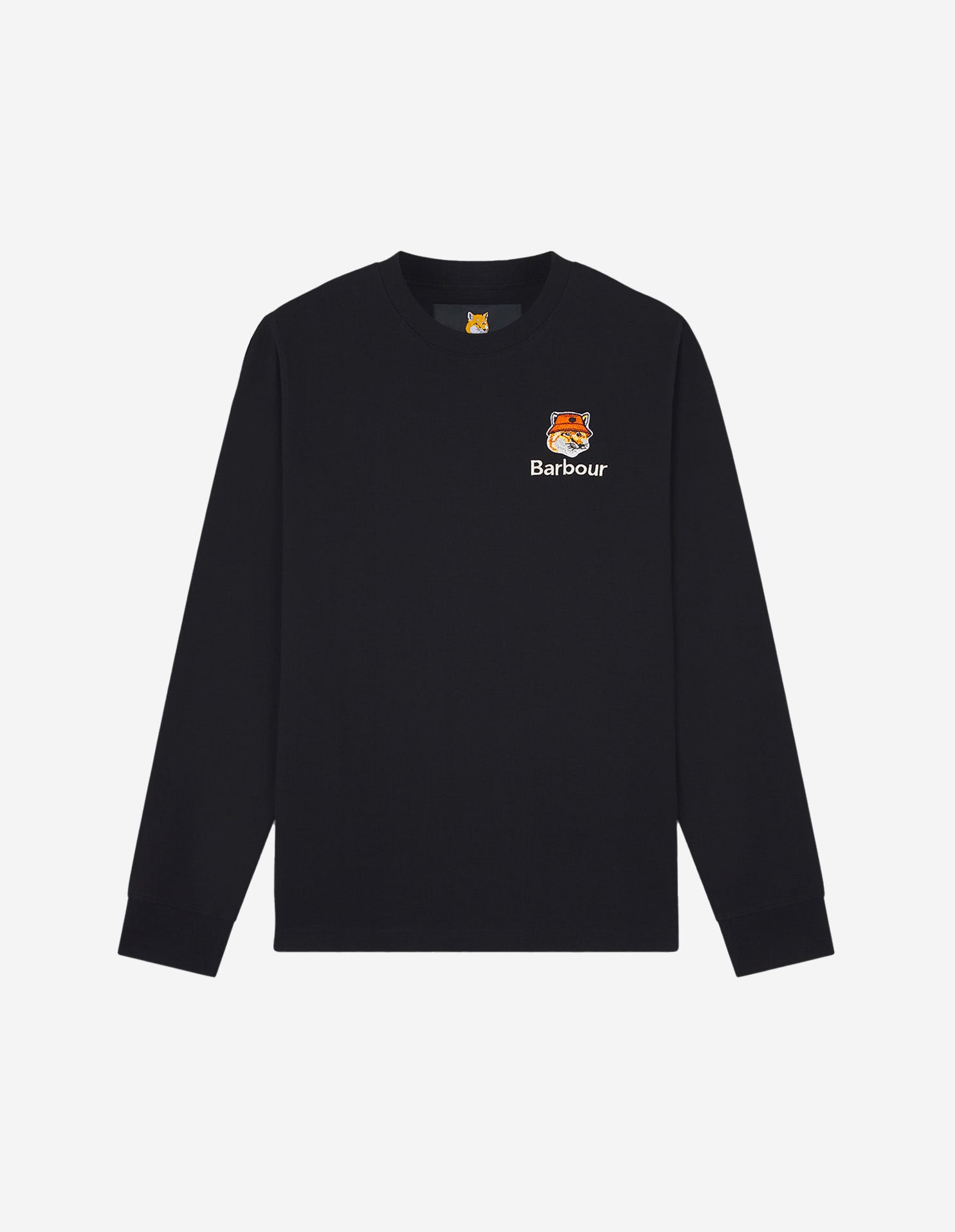 Mens | Maison Kitsune | Barbour Fox Head Long-Sleeve Cotton Tee-Shirt | Black