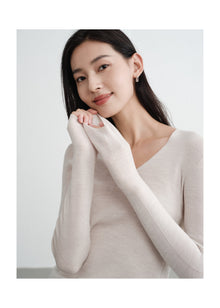 Machine Washable Wool Seamless Base Layer Top | Beige