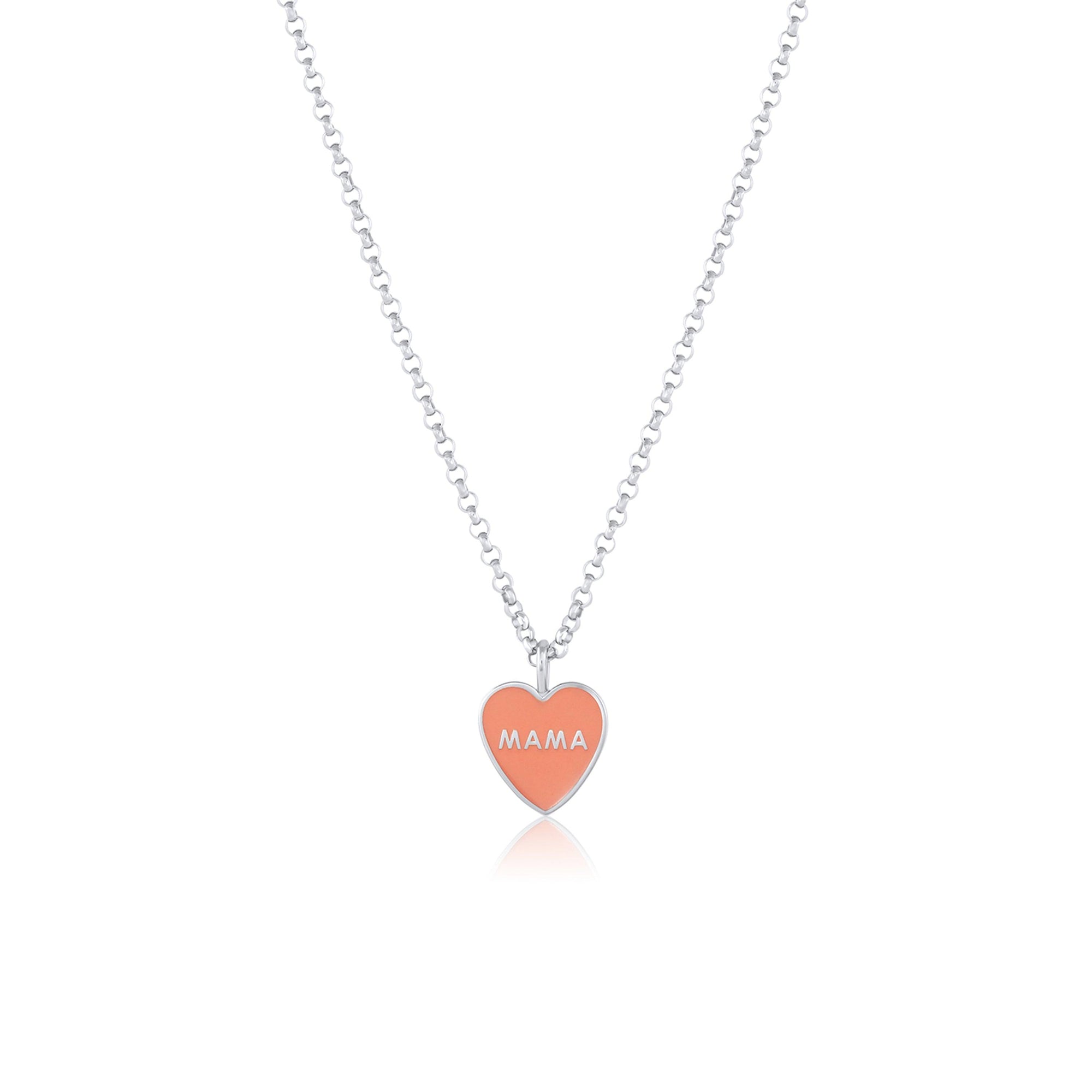 Women | Mama Enamel Heart Pendant – Melon Enamel | 14k White Gold