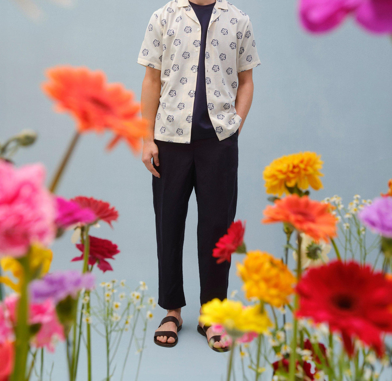 Marne Blossom Jacquard Relaxed Fit Capri Collar Shirt White Sand/Plum Colour | White Sand