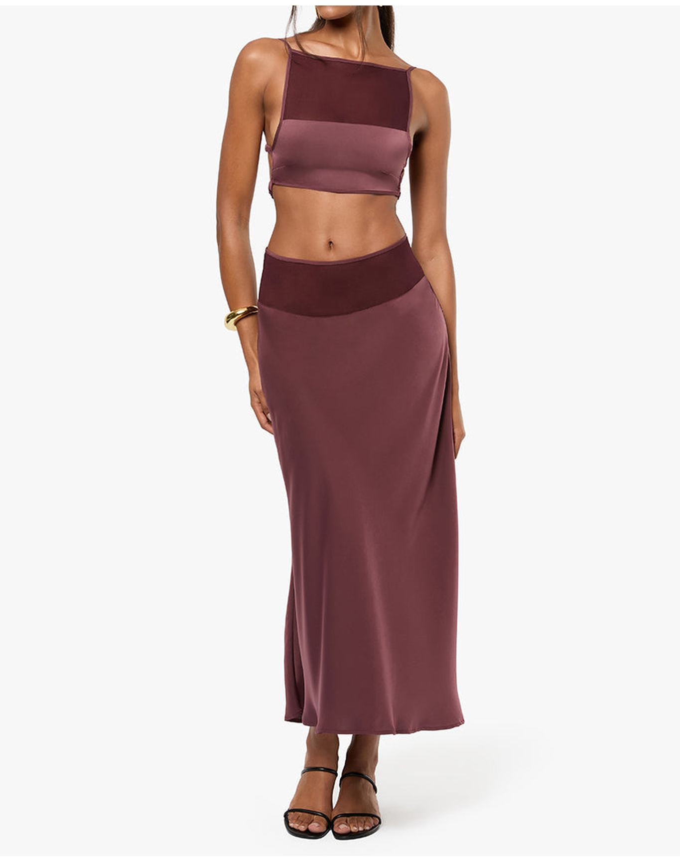 Midi Chiffon Cutout Skirt | Merlot