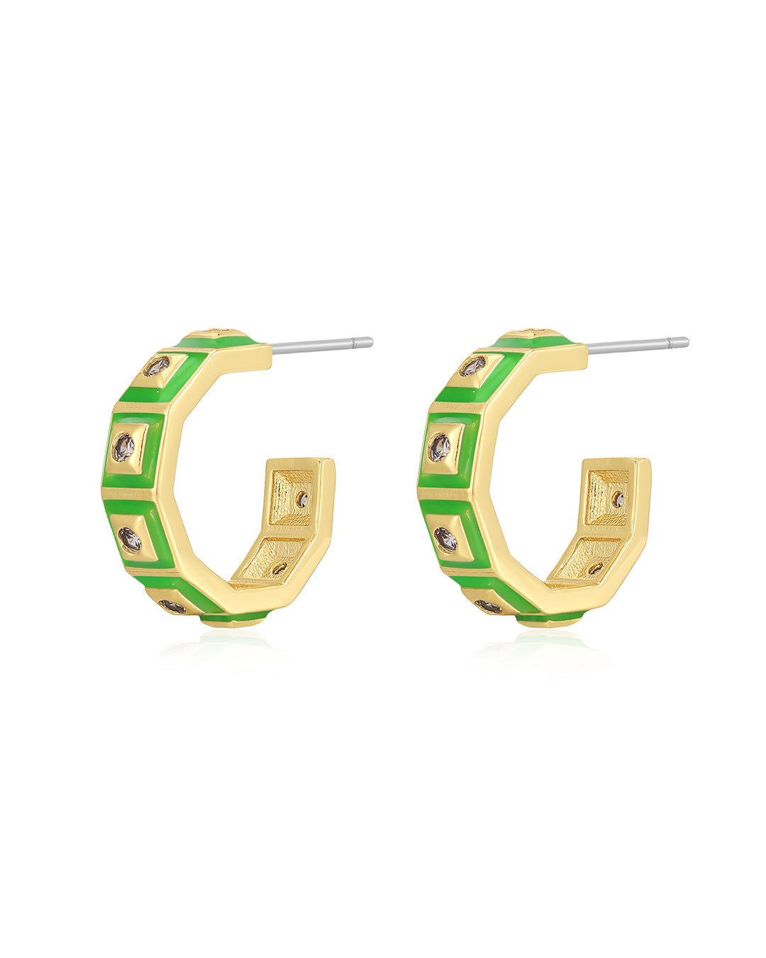 Mini Pyramid Stud Hoops - Bright Green - Gold | Plated Gold