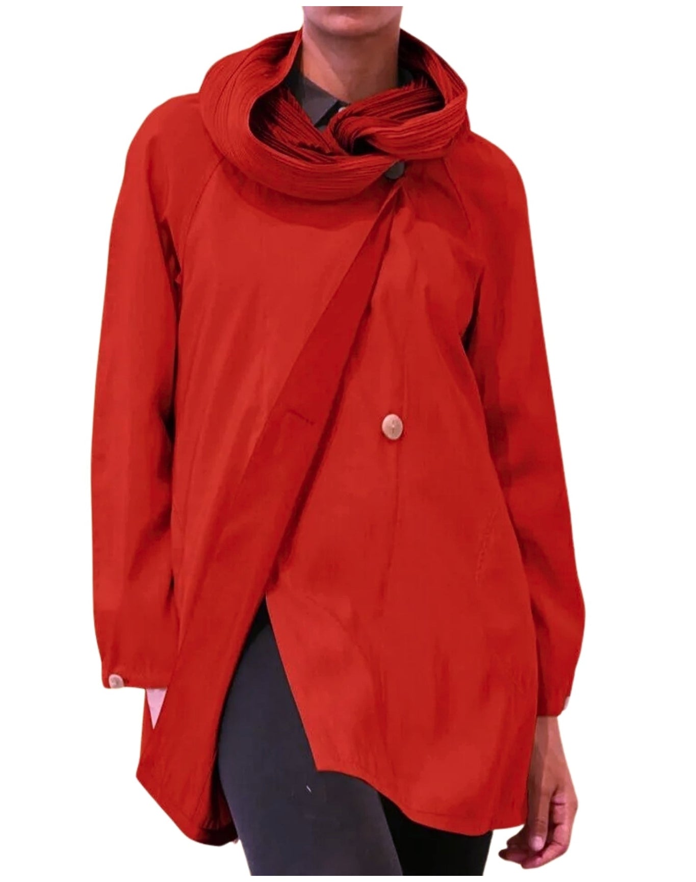 Mycra Pac | Women | Reversible Raincoat With Signature Pleated Hood | Flame/Lava