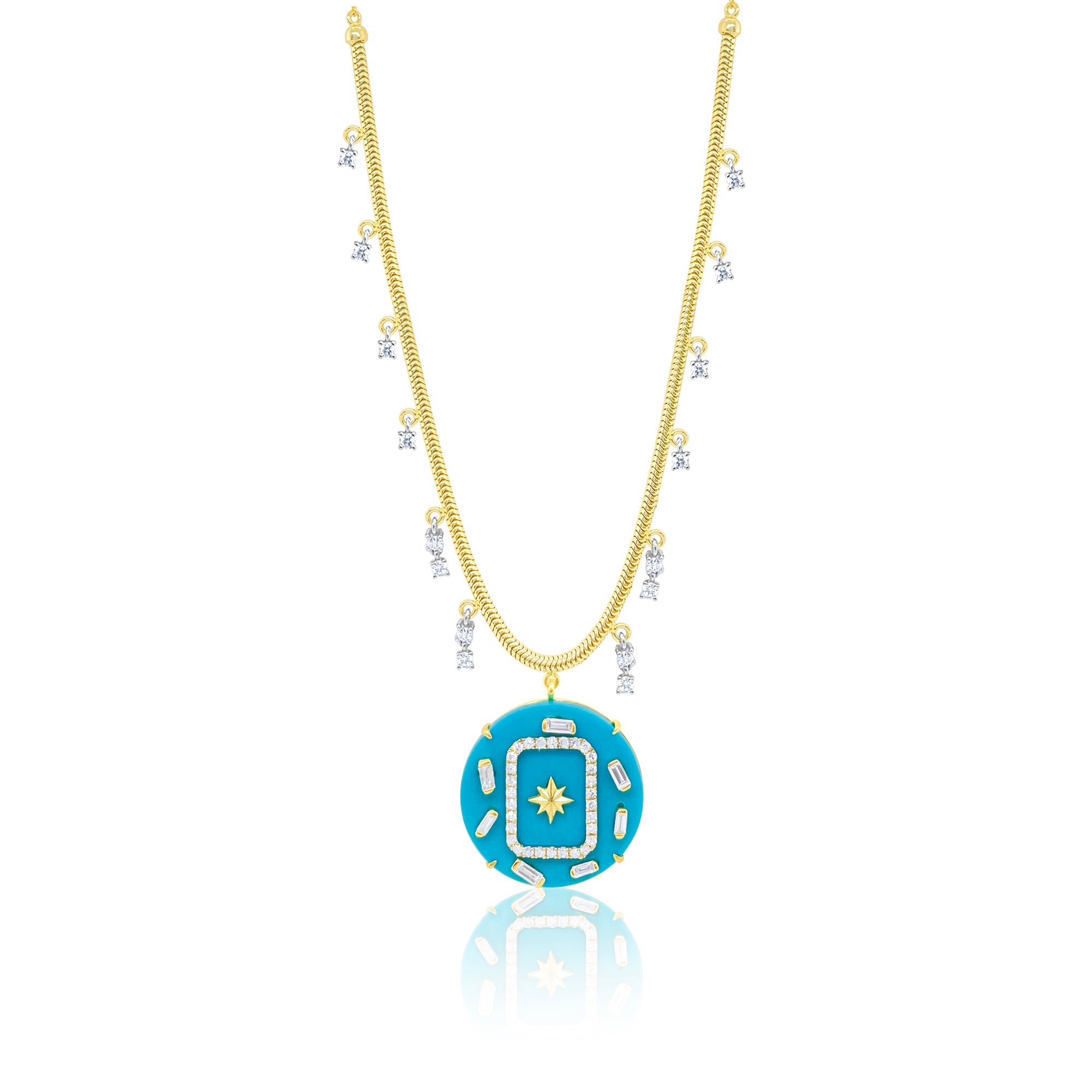Turquoise Celestial Pendant Snake Chain Necklace | Yellow Gold