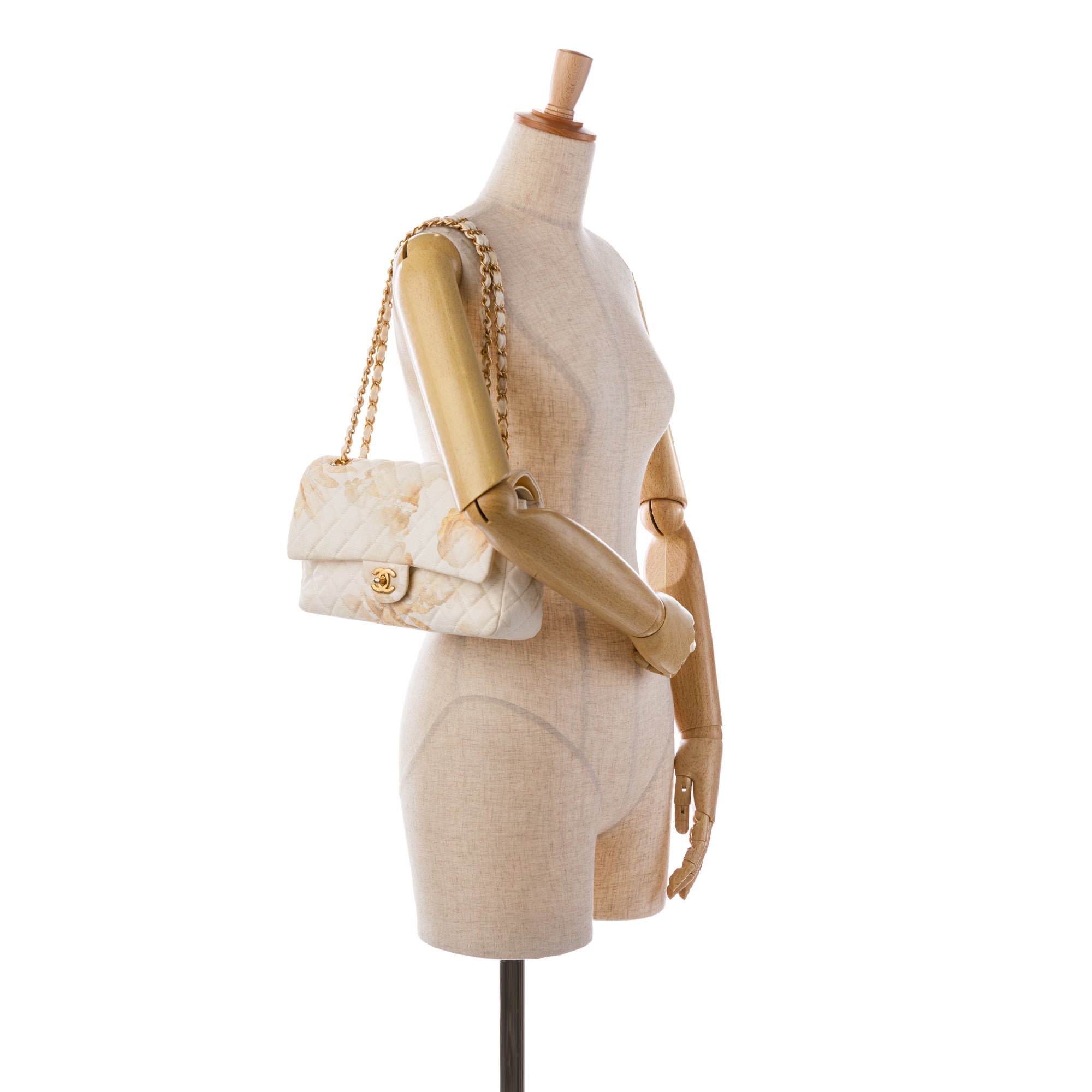 Chanel | Pre-Owned Medium Classic Printed Denim Floral Double Flap | Brown/Light Beige