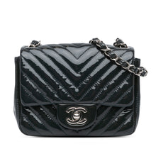 Chanel | Pre-Owned Mini Square Classic Chevron Patent Single Flap | Blue/Navy