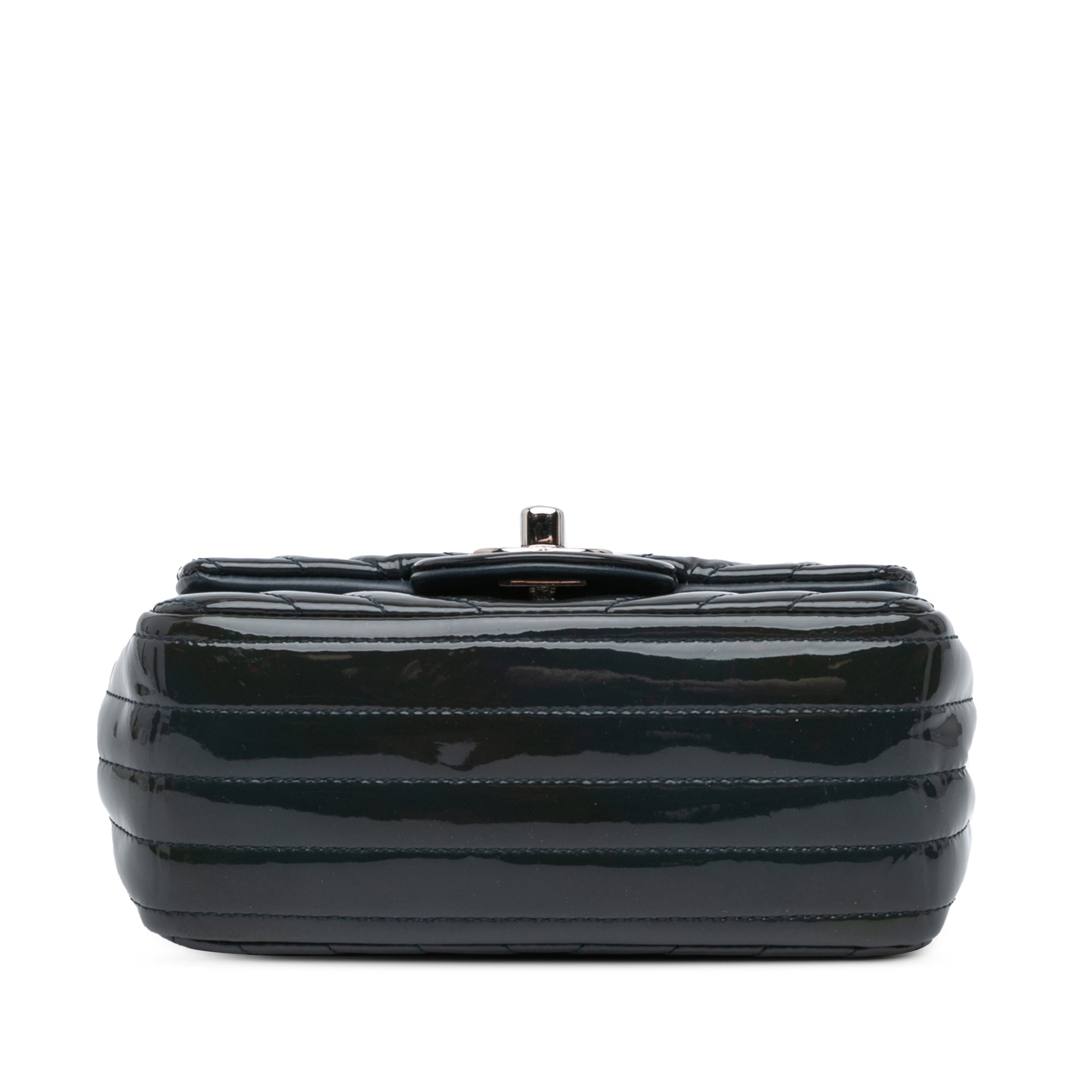 Chanel | Pre-Owned Mini Square Classic Chevron Patent Single Flap | Blue/Navy