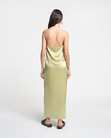 Womens | Elima Slip Satin Halterneck Dress | Lime Yellow