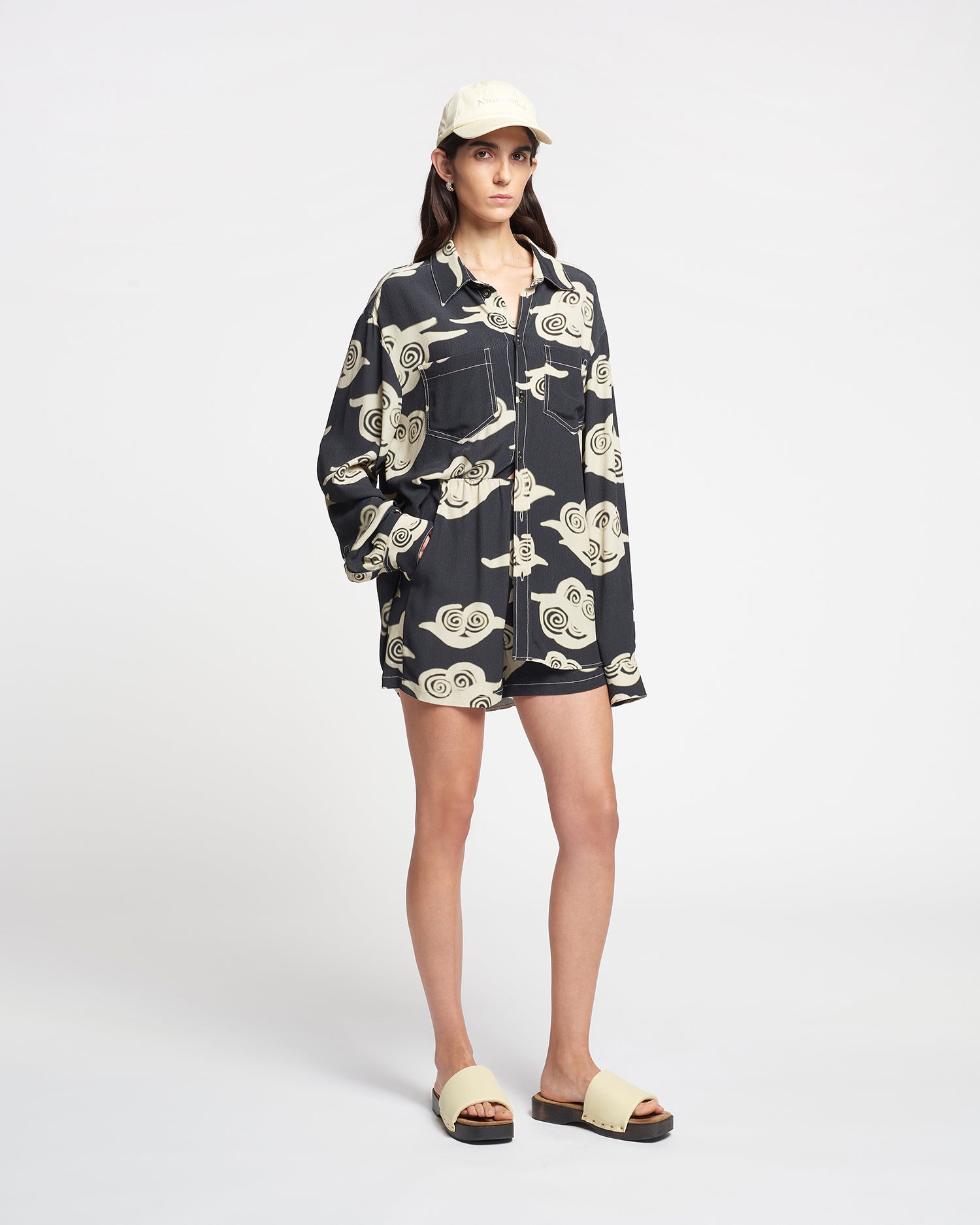 Womens | Masami Printed Crepe Shorts | Cloud Black/Creme