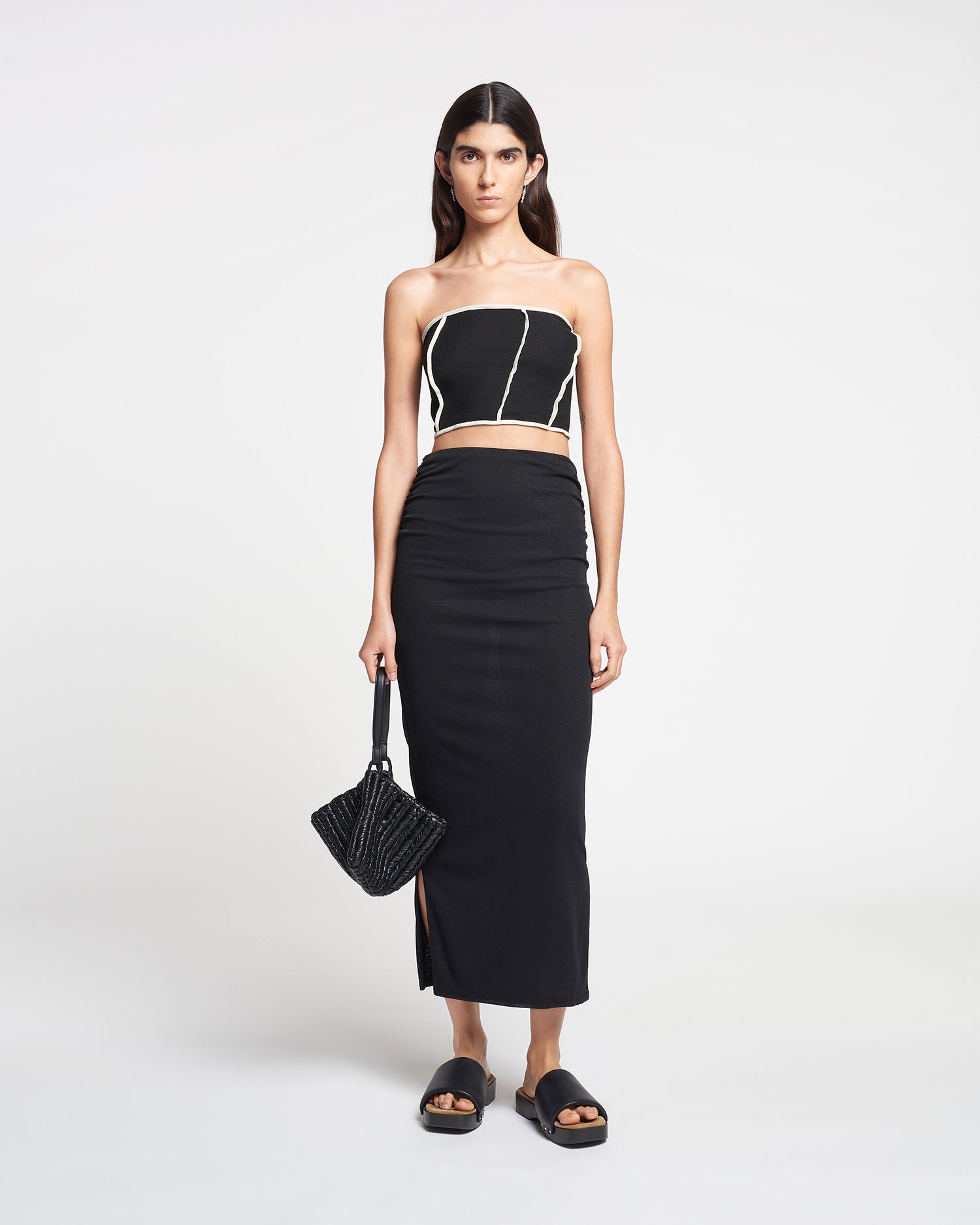 Luisa Patchwork Mesh-Jersey Tube Top | Black/White Wax