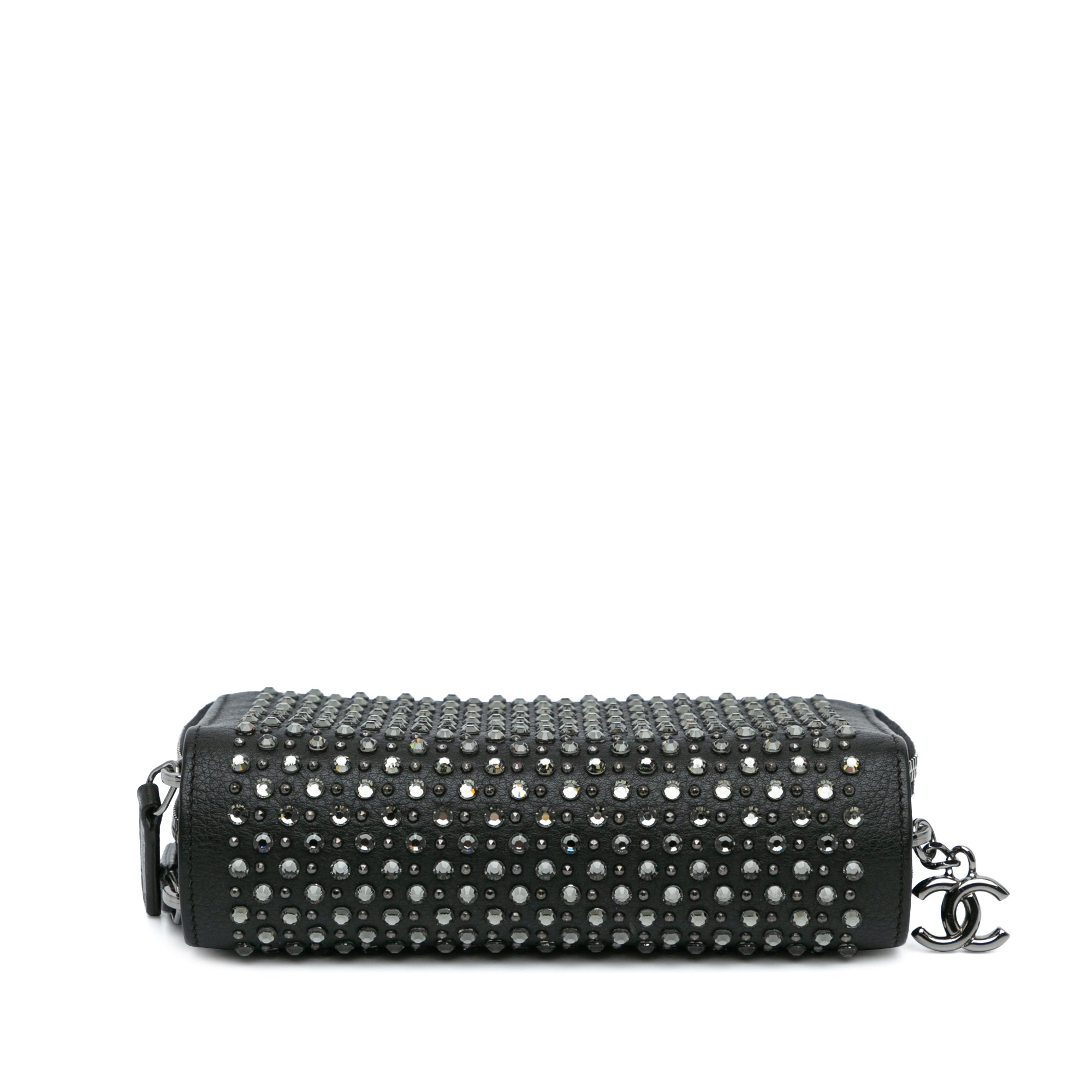 Chanel | Pre-Owned Bull Leather Studded Zip Wallet | Black