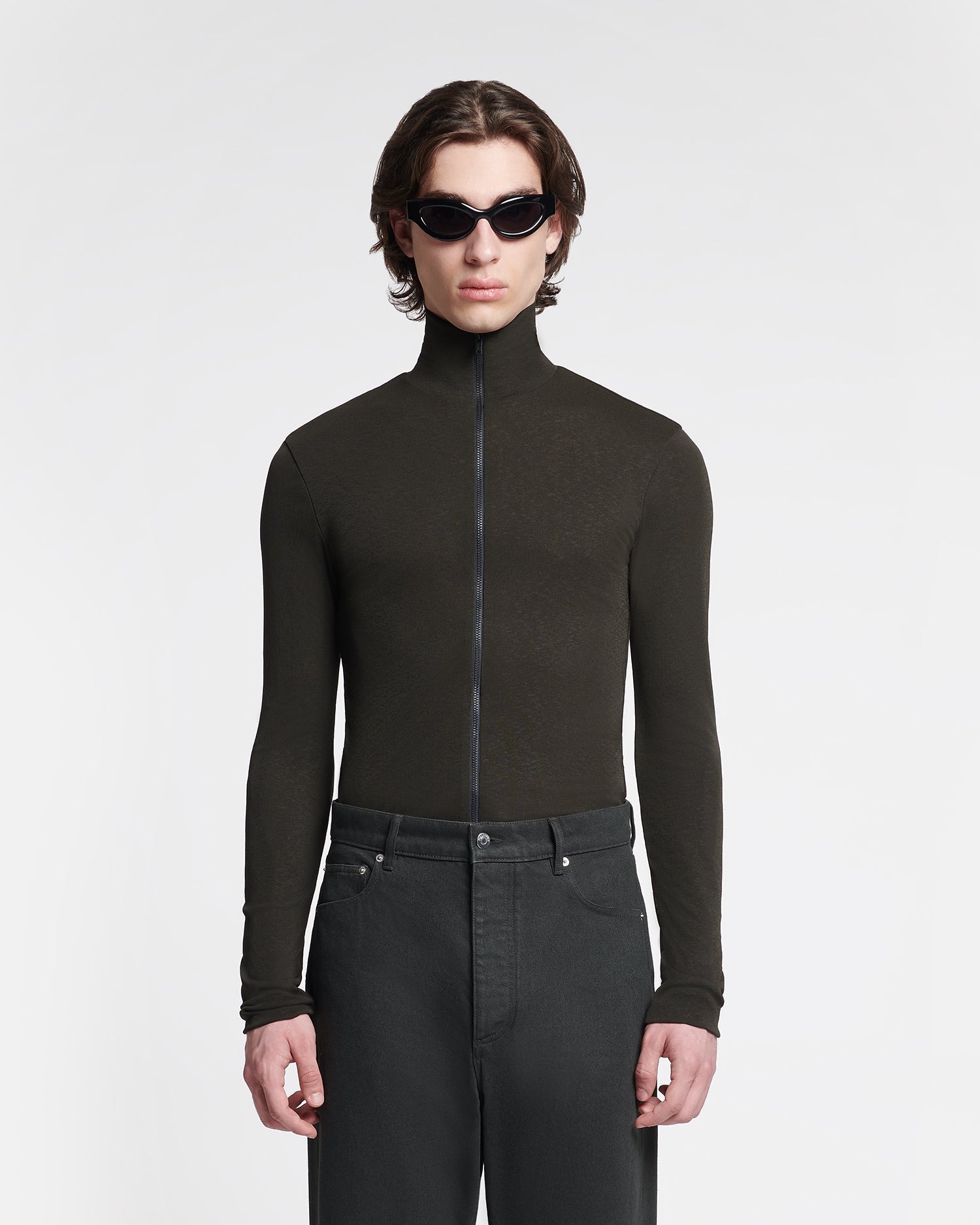 Magnus Mesh-Jersey Turtleneck Top | Anthracite