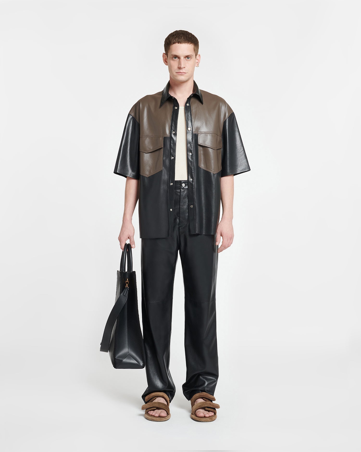 Mance Okobor Alt-Leather Shirt | Shiitake/Black