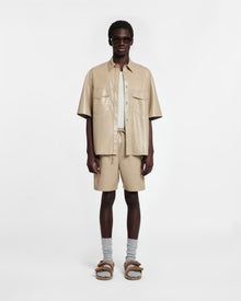 Mens | Doxxi Okobor Alt-Leather Shorts | Ashy Taupe