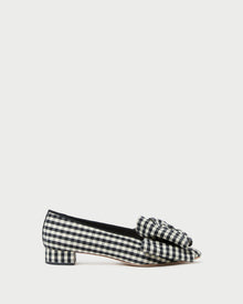 Noa Black/White Gingham Bow Flat in black/white gingham cotton.
