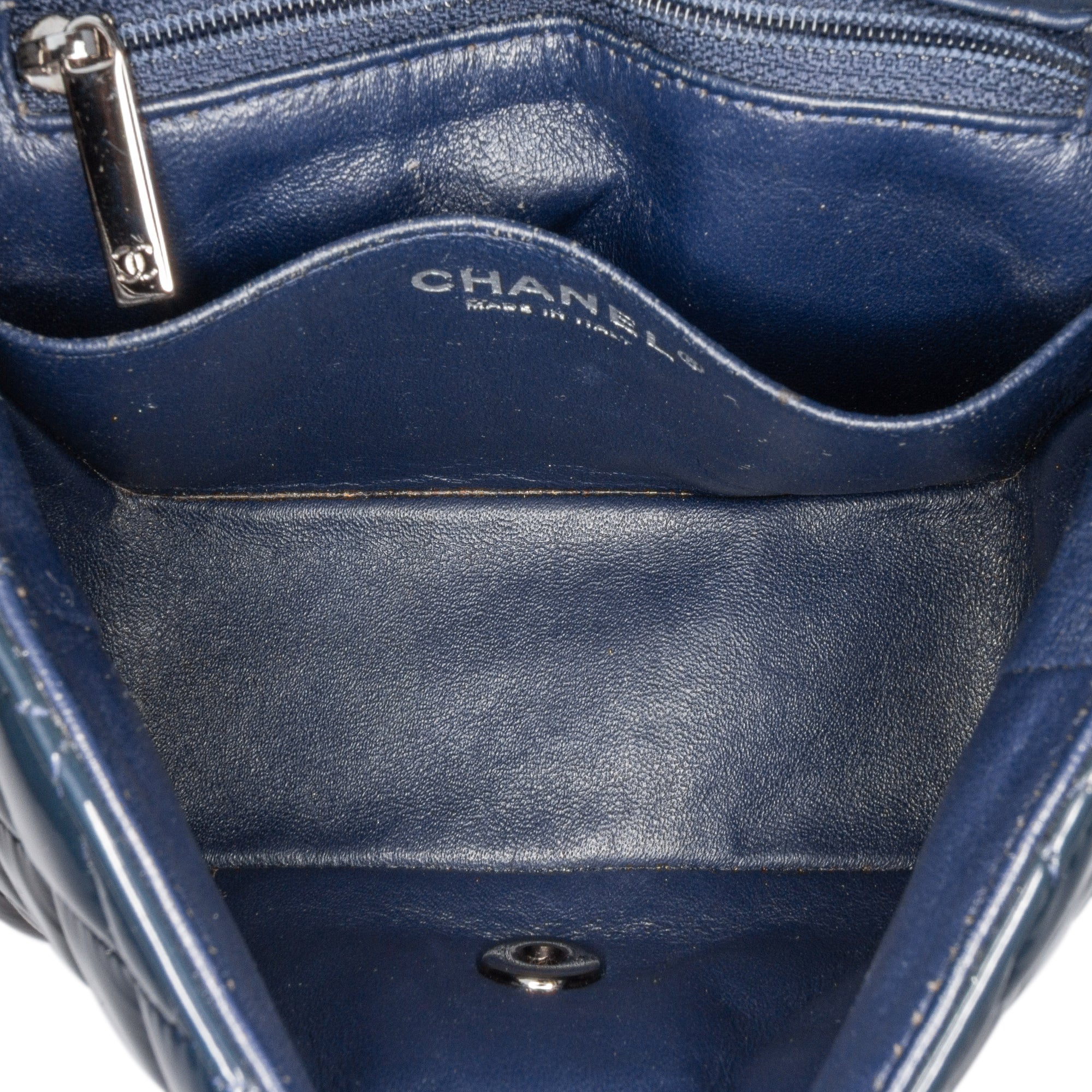 Chanel | Pre-Owned Mini Square Classic Patent Single Flap | Blue/Navy