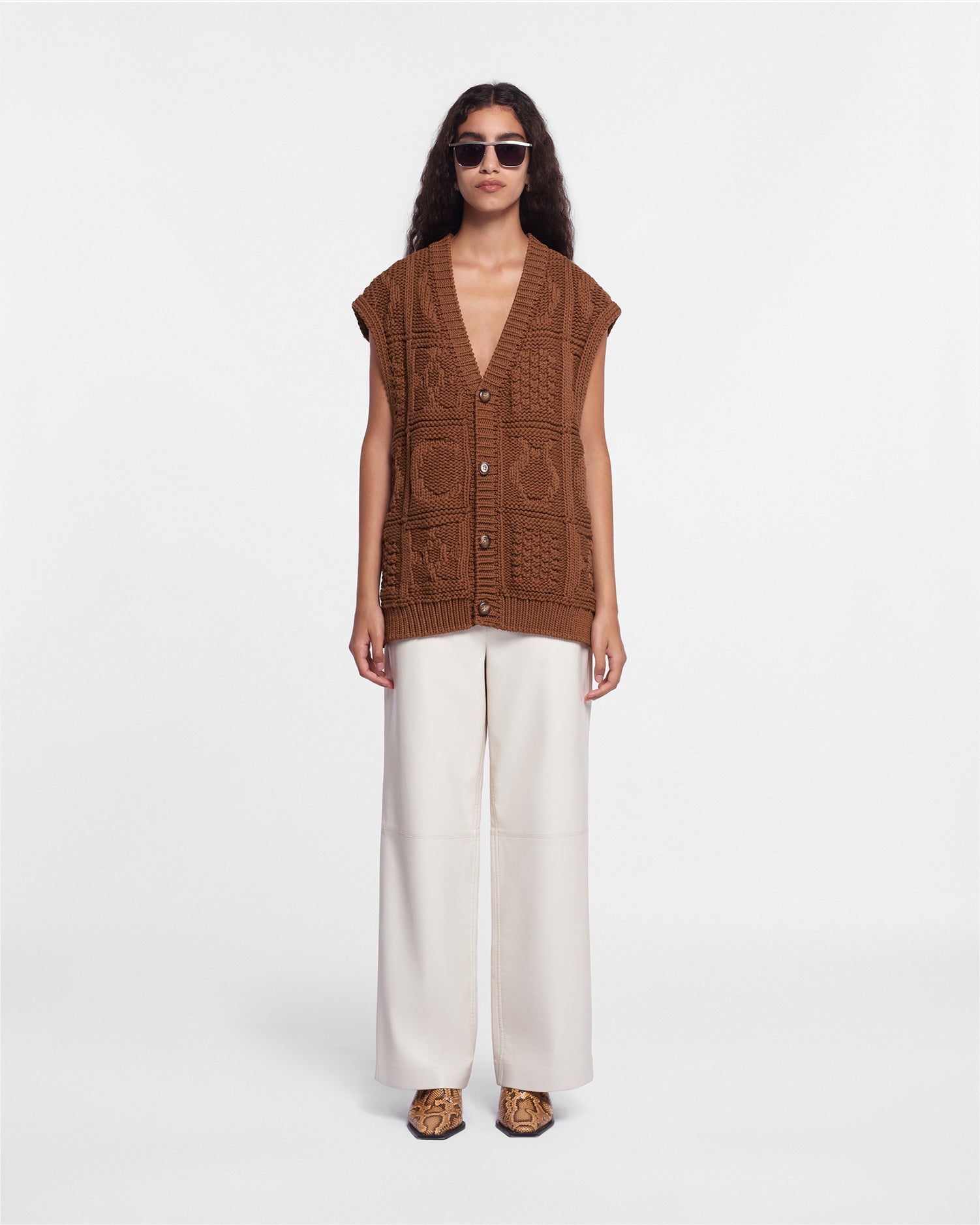 Terence Cable-Knit Cotton-Blend Vest | Brown