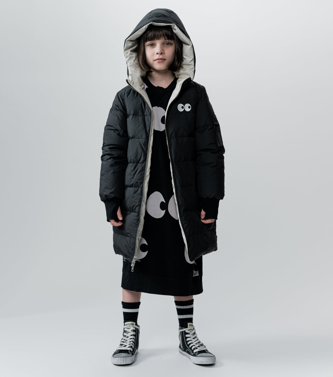 Unisex | Reversible Side Eye Down Coat | Black x Smokey Natural
