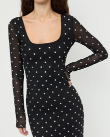 Nuri Mesh Dress in black nylon mesh with crystal accents all over.